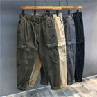 Men's Cotton Cargo Work Trousers – Mid Waist, Loose Fit, Solid Colors