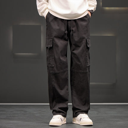 Men’s Cotton Straight-Leg Casual Pants with Drawstring Waist