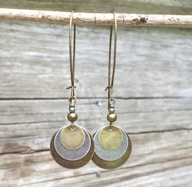 Three-Layer Round Geometric Alloy Earrings – National Style