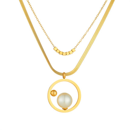Stainless Steel Geometric Round Pendant Necklace for Women