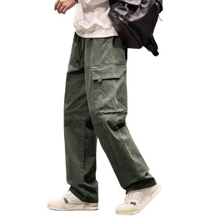 Men’s Cotton Straight-Leg Casual Pants with Drawstring Waist