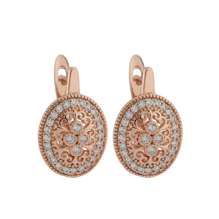 Rose Gold Flower Earrings with Zircon & Semi-Precious Stone Inlay