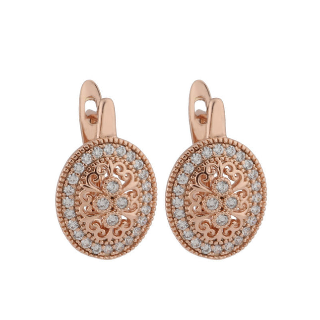 Rose Gold Flower Earrings with Zircon & Semi-Precious Stone Inlay