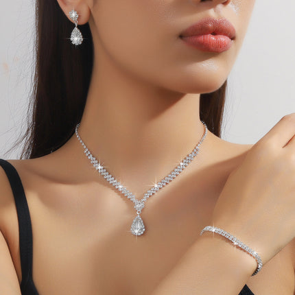 Women's Rhinestone Jewelry Set – Earrings, Necklace, and Bracelet