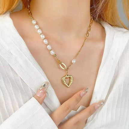 Gold Electroplated Titanium Steel Heart Necklace