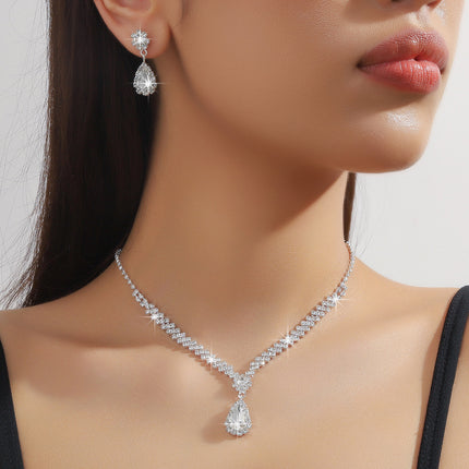 Women's Rhinestone Jewelry Set – Earrings, Necklace, and Bracelet