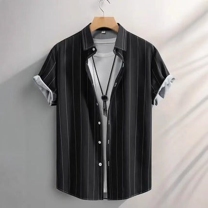 Men’s Summer Striped Digital Print Cardigan Shirt