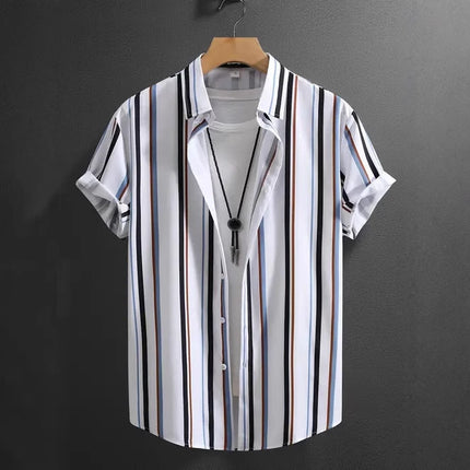Men’s Summer Striped Digital Print Cardigan Shirt