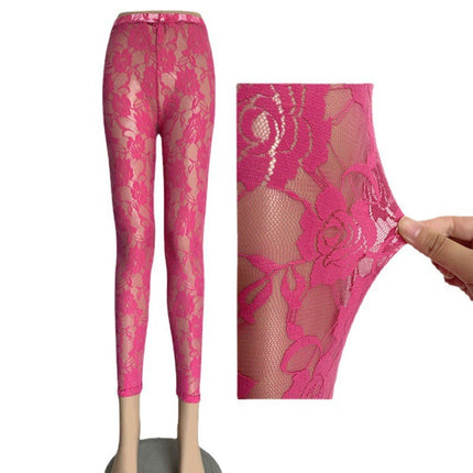 Women’s Lace Rose Slim-Fit Leggings – Sexy Ankle-Length Solid Trousers