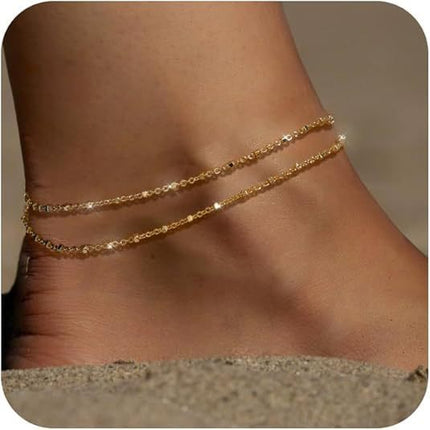 Multi-Layer Titanium Steel Anklet Set – Exaggerated Geometric Style