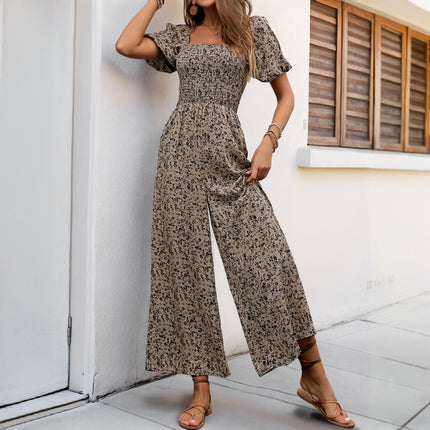 High-Waist Apricot Polyester Commuting Jumpsuit