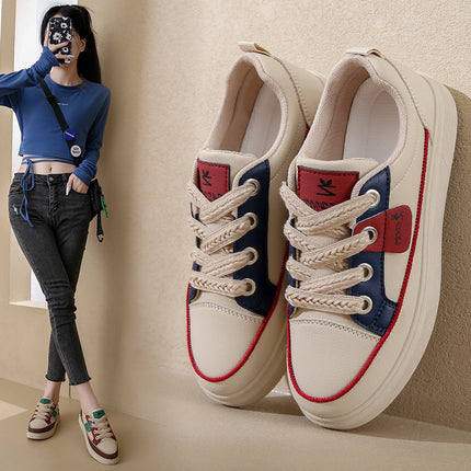 Casual Platform Sneakers with Front Lace-Up and Mesh Lining for Women
