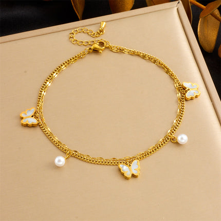 Beach Style Stainless Steel Rhinestone Anklet