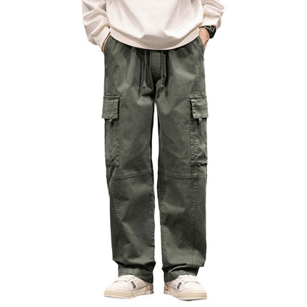 Men’s Cotton Straight-Leg Casual Pants with Drawstring Waist