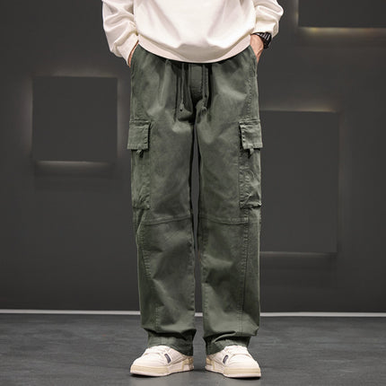 Men’s Cotton Straight-Leg Casual Pants with Drawstring Waist