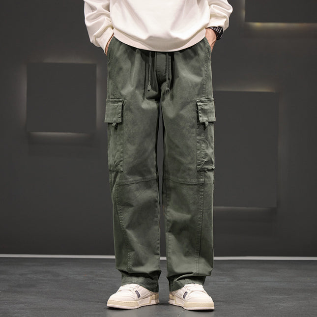 Men’s Cotton Straight-Leg Casual Pants with Drawstring Waist