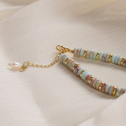 Shoushan Stone Jewelry – Green Bracelet or Necklace with Pearl & Rhinestone Accents