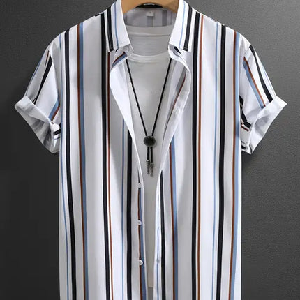 Men’s Summer Striped Digital Print Cardigan Shirt