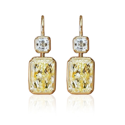 Yellow Diamond Square Zircon Earrings – Geometric Copper Design