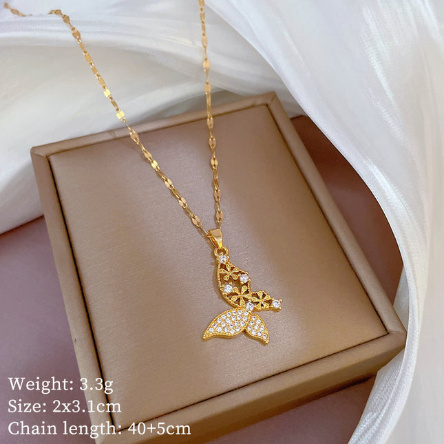 Cartoon Butterfly Pendant Necklace – Titanium Steel Chain