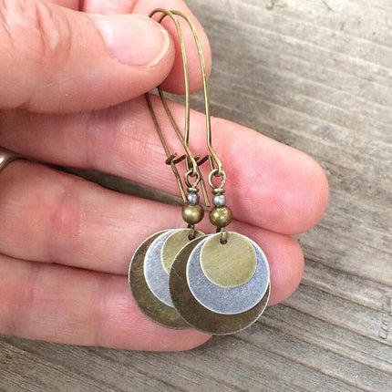 Three-Layer Round Geometric Alloy Earrings – National Style