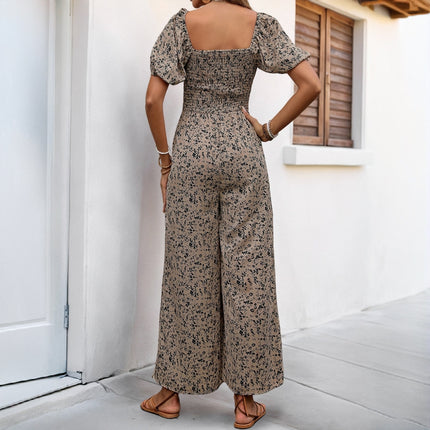 High-Waist Apricot Polyester Commuting Jumpsuit