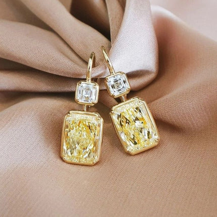 Yellow Diamond Square Zircon Earrings – Geometric Copper Design