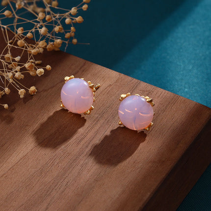 Unisex Opal Stud Earrings – Electroplated Geometric Design