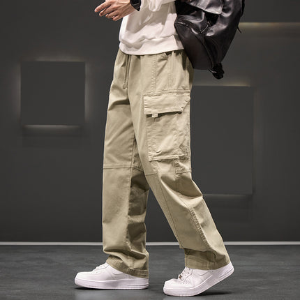 Men’s Cotton Straight-Leg Casual Pants with Drawstring Waist