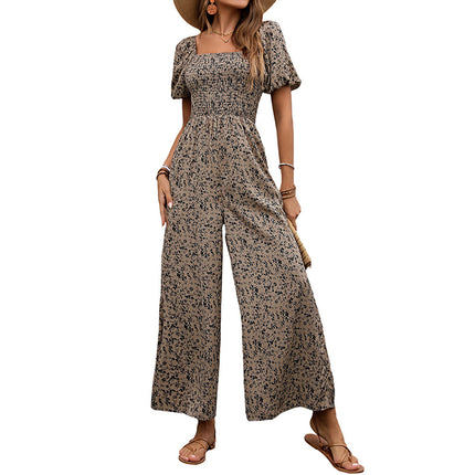 High-Waist Apricot Polyester Commuting Jumpsuit
