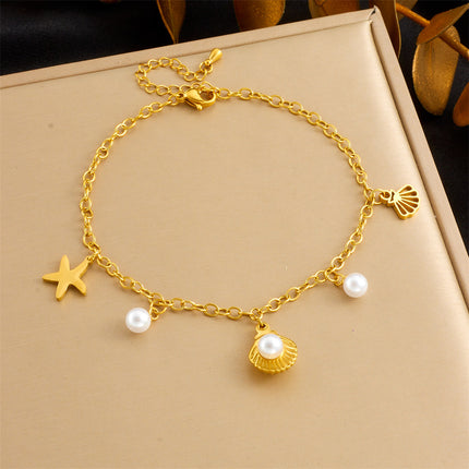 Beach Style Stainless Steel Rhinestone Anklet
