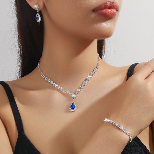 Women's Rhinestone Jewelry Set – Earrings, Necklace, and Bracelet