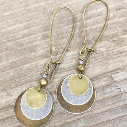 Three-Layer Round Geometric Alloy Earrings – National Style
