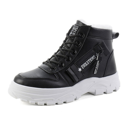 High-Top PU Lace-Up Shoes with Waterproof Platform
