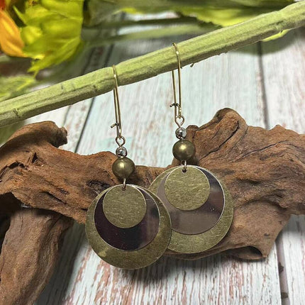 Three-Layer Round Geometric Alloy Earrings – National Style