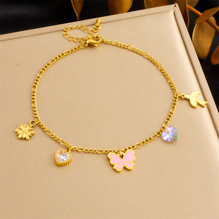 Beach Style Stainless Steel Rhinestone Anklet