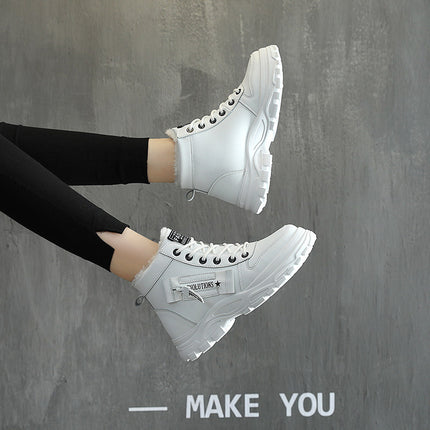 High-Top PU Lace-Up Shoes with Waterproof Platform