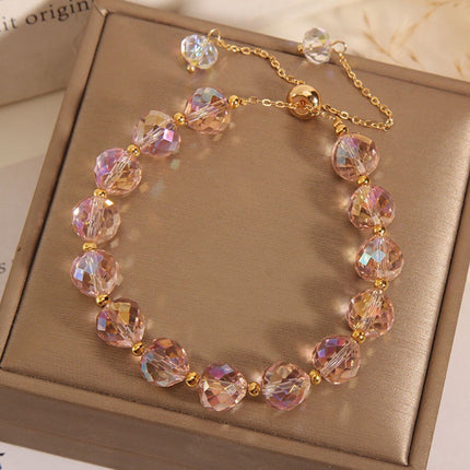 Hand-Woven Crystal Drop Bracelet – Minimalist Geometric Design