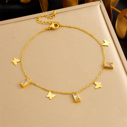 Beach Style Stainless Steel Rhinestone Anklet