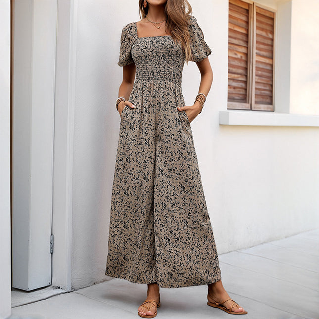 High-Waist Apricot Polyester Commuting Jumpsuit