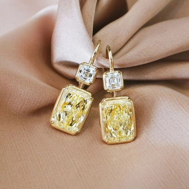 Yellow Diamond Square Zircon Earrings – Geometric Copper Design