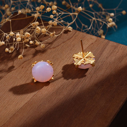 Unisex Opal Stud Earrings – Electroplated Geometric Design