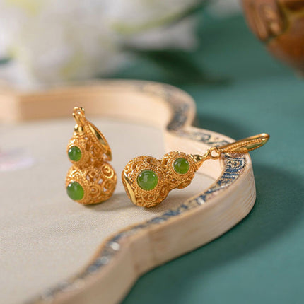 Green Gourd Earrings with Inlaid Ornament – Elegant Women’s Jewelry