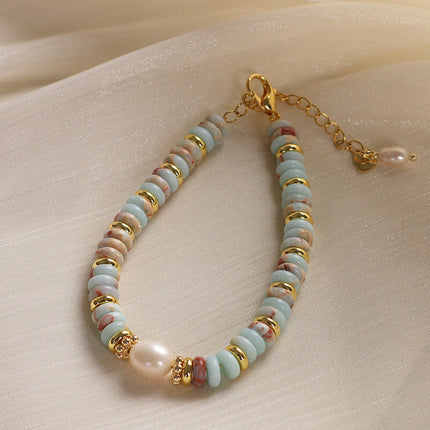 Shoushan Stone Jewelry – Green Bracelet or Necklace with Pearl & Rhinestone Accents