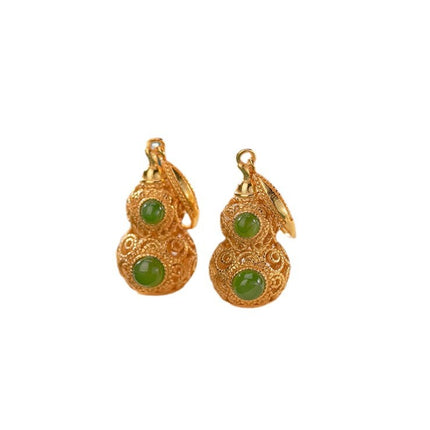 Green Gourd Earrings with Inlaid Ornament – Elegant Women’s Jewelry