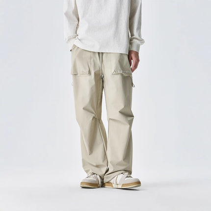 Men's Loose Fit Ankle Strap Trousers – Polyester Blend, Streetwear Style
