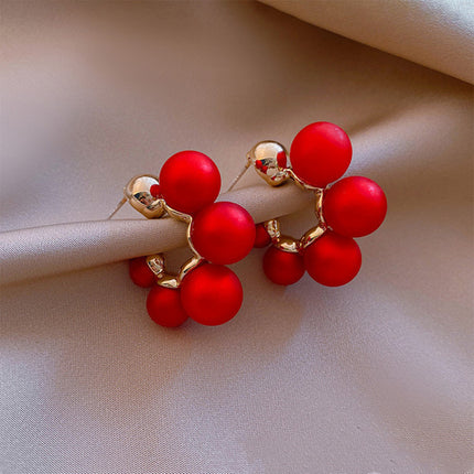 Elegant Alloy Earrings for Women – White & Red