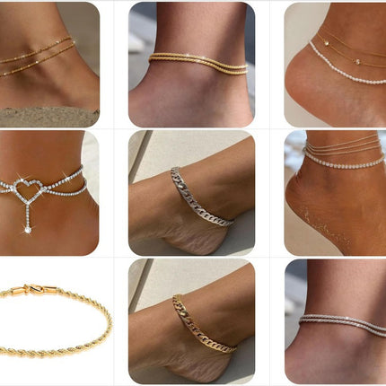 Multi-Layer Titanium Steel Anklet Set – Exaggerated Geometric Style