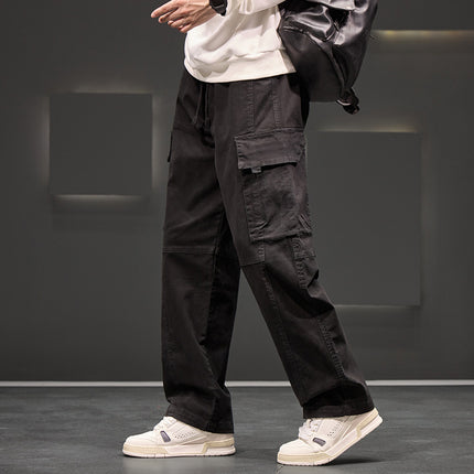 Men’s Cotton Straight-Leg Casual Pants with Drawstring Waist