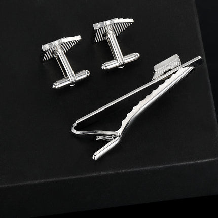 Alloy Cufflinks and Tie Clip Set with Electroplating Treatment